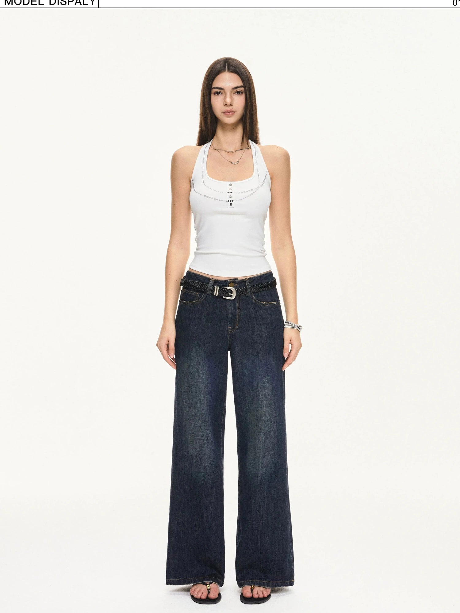 KVKV Yoga Clothing Brand - Vintage Deep Blue Wide Leg Denim Jeans