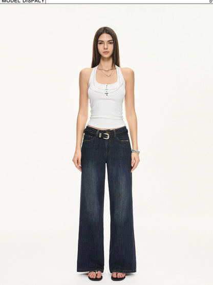 KVKV Yoga Clothing Brand - Vintage Deep Blue Wide Leg Denim Jeans