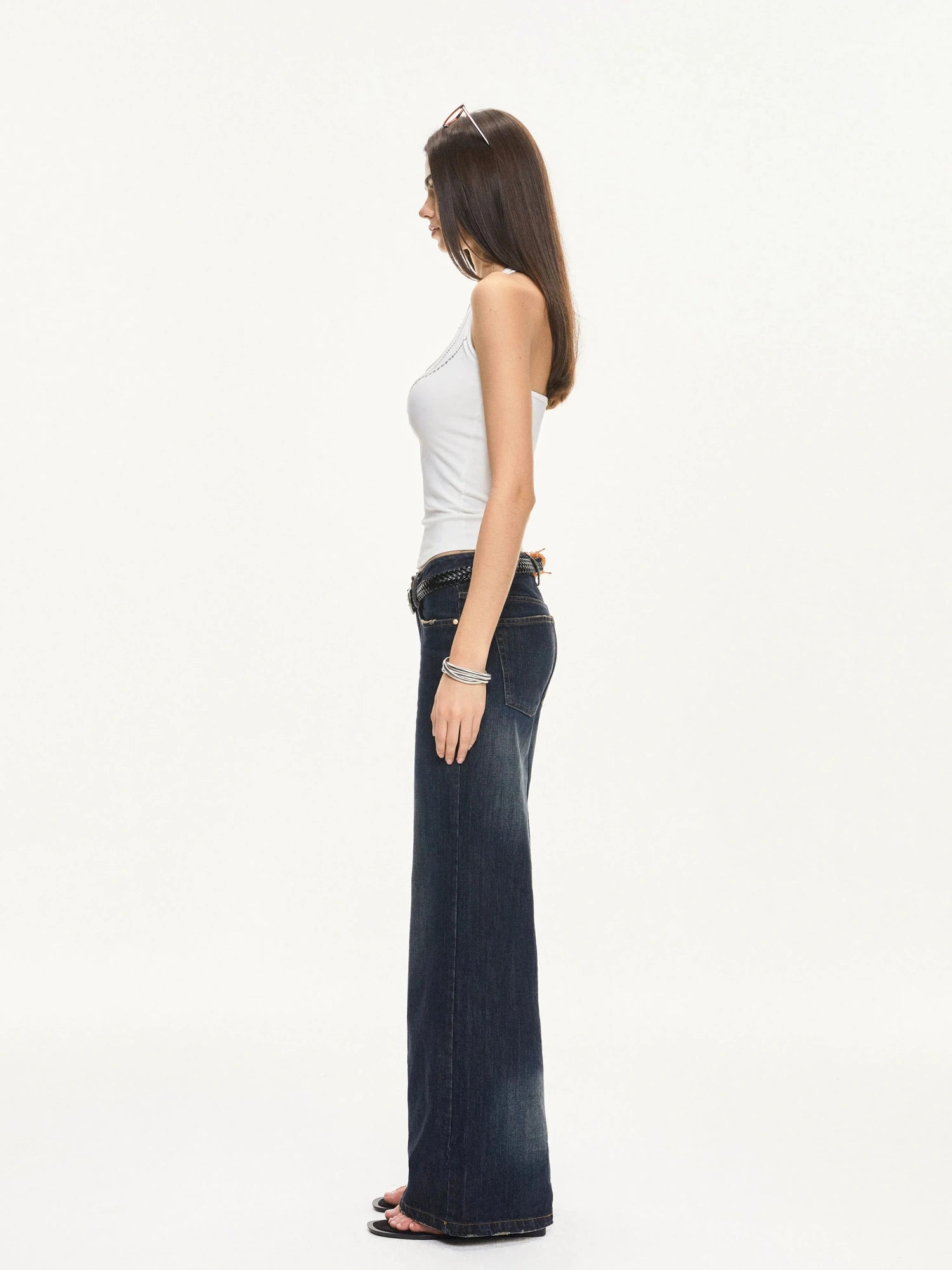 KVKV Yoga Clothing Brand - Vintage Deep Blue Wide Leg Denim Jeans