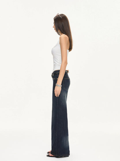 KVKV Yoga Clothing Brand - Vintage Deep Blue Wide Leg Denim Jeans