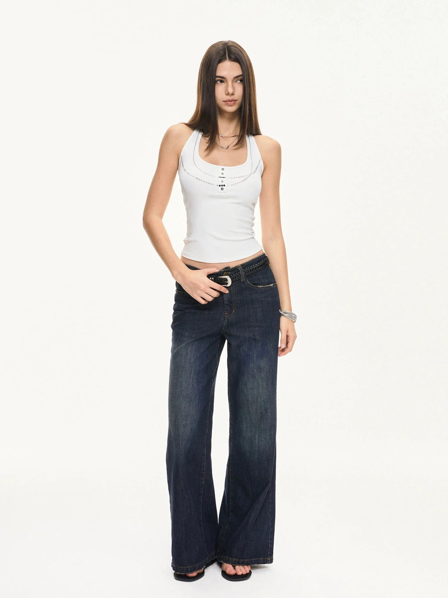 KVKV Yoga Clothing Brand - Vintage Deep Blue Wide Leg Denim Jeans