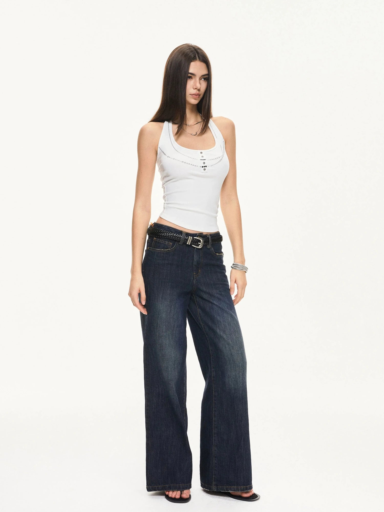 KVKV Yoga Clothing Brand - Vintage Deep Blue Wide Leg Denim Jeans
