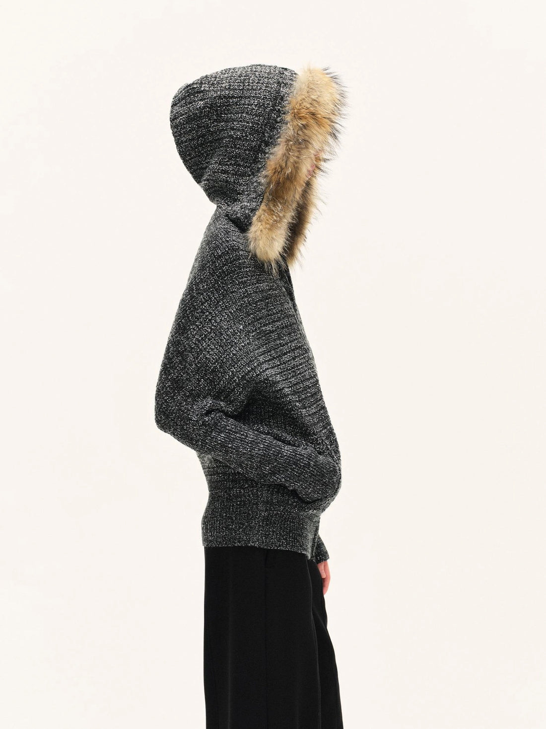 kvkv Vintage Detachable Fur Hoodie Zip Up Cardigan