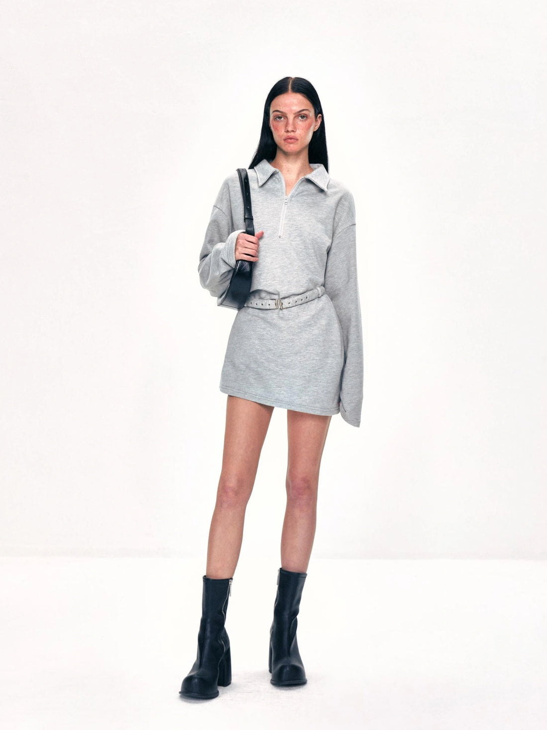 kvkv Vintage Gray Polo Collar Sweatshirt