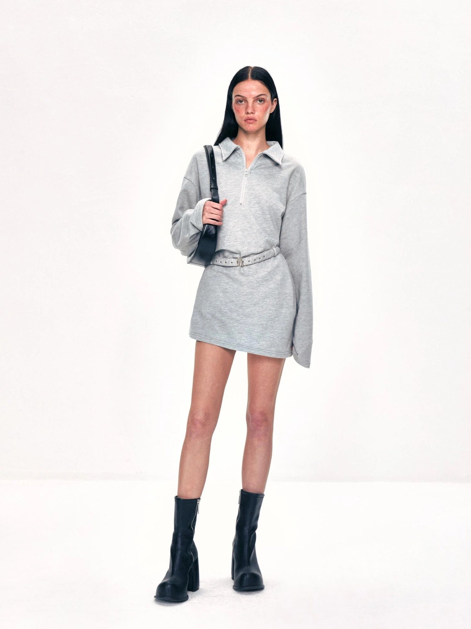 kvkv Vintage Gray Polo Collar Sweatshirt