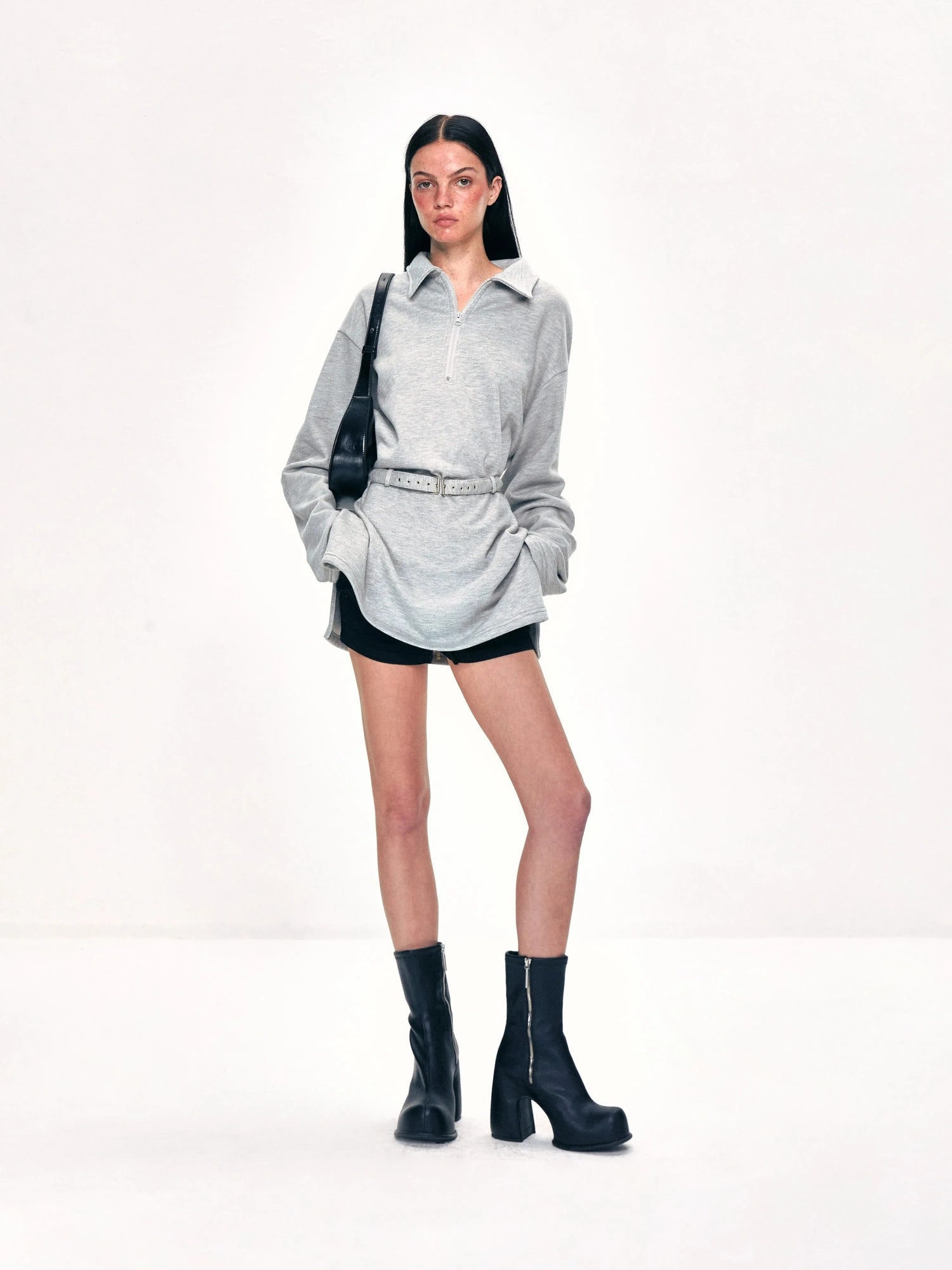 kvkv Vintage Gray Polo Collar Sweatshirt