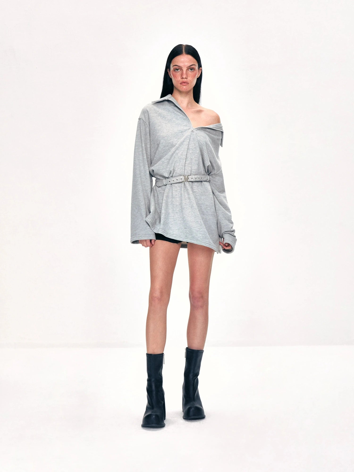 kvkv Vintage Gray Polo Collar Sweatshirt