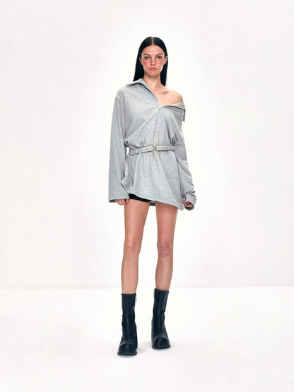 kvkv Vintage Gray Polo Collar Sweatshirt
