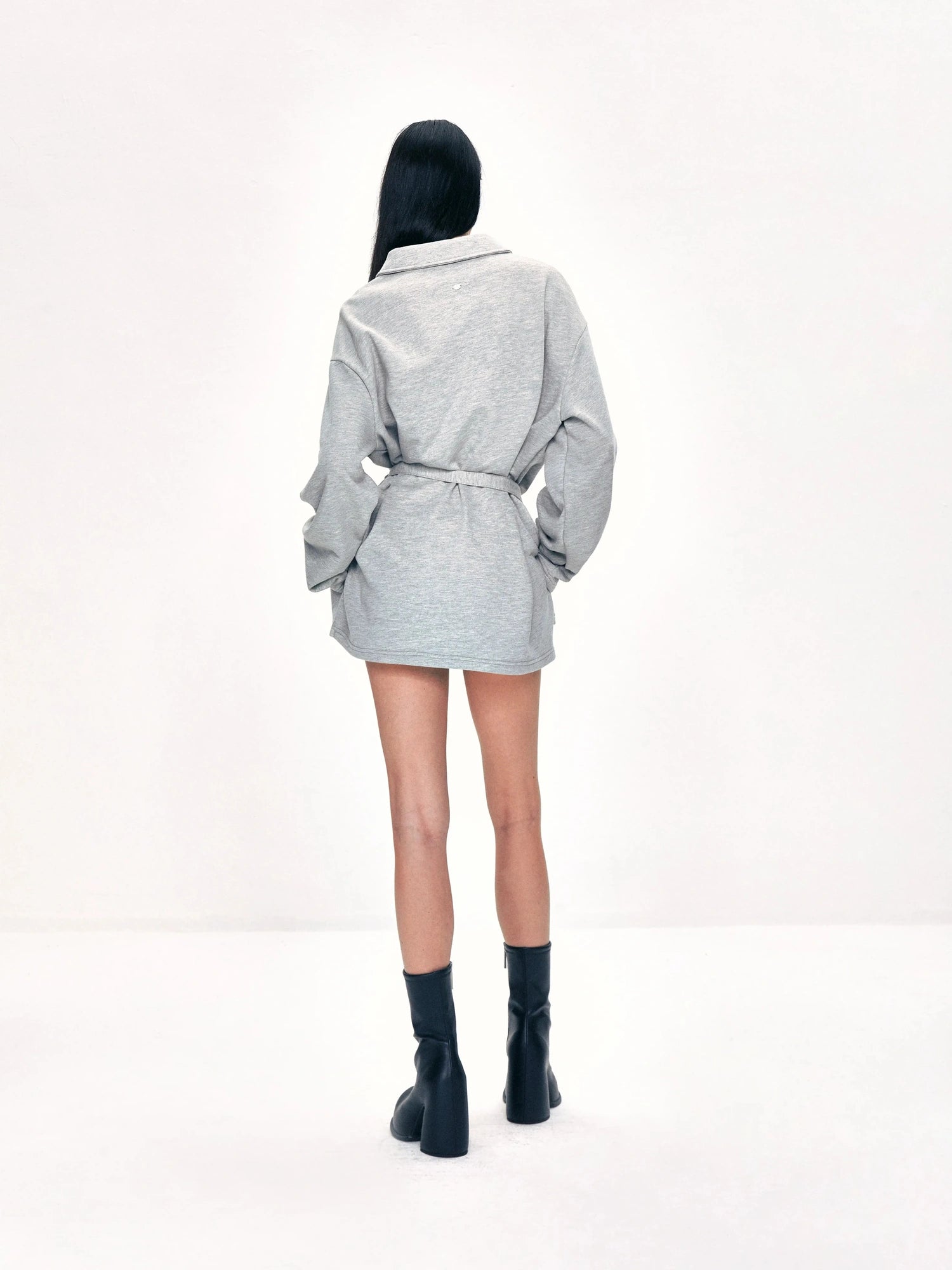 kvkv Vintage Gray Polo Collar Sweatshirt