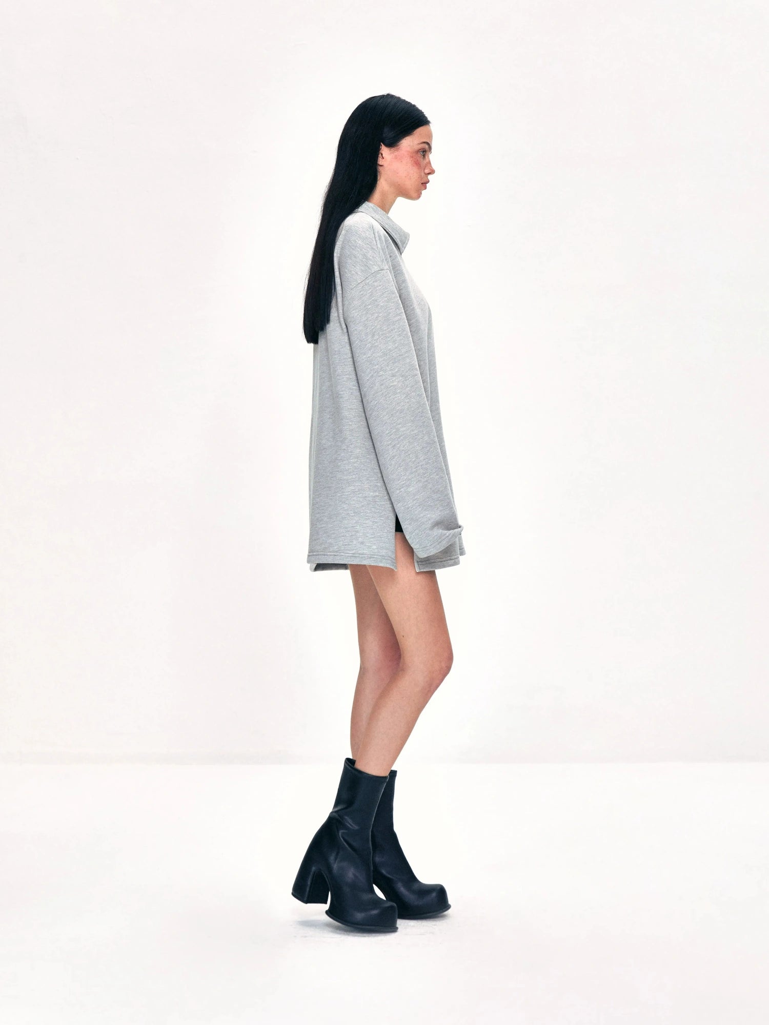 kvkv Vintage Gray Polo Collar Sweatshirt