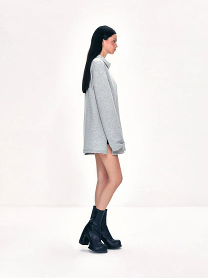 kvkv Vintage Gray Polo Collar Sweatshirt