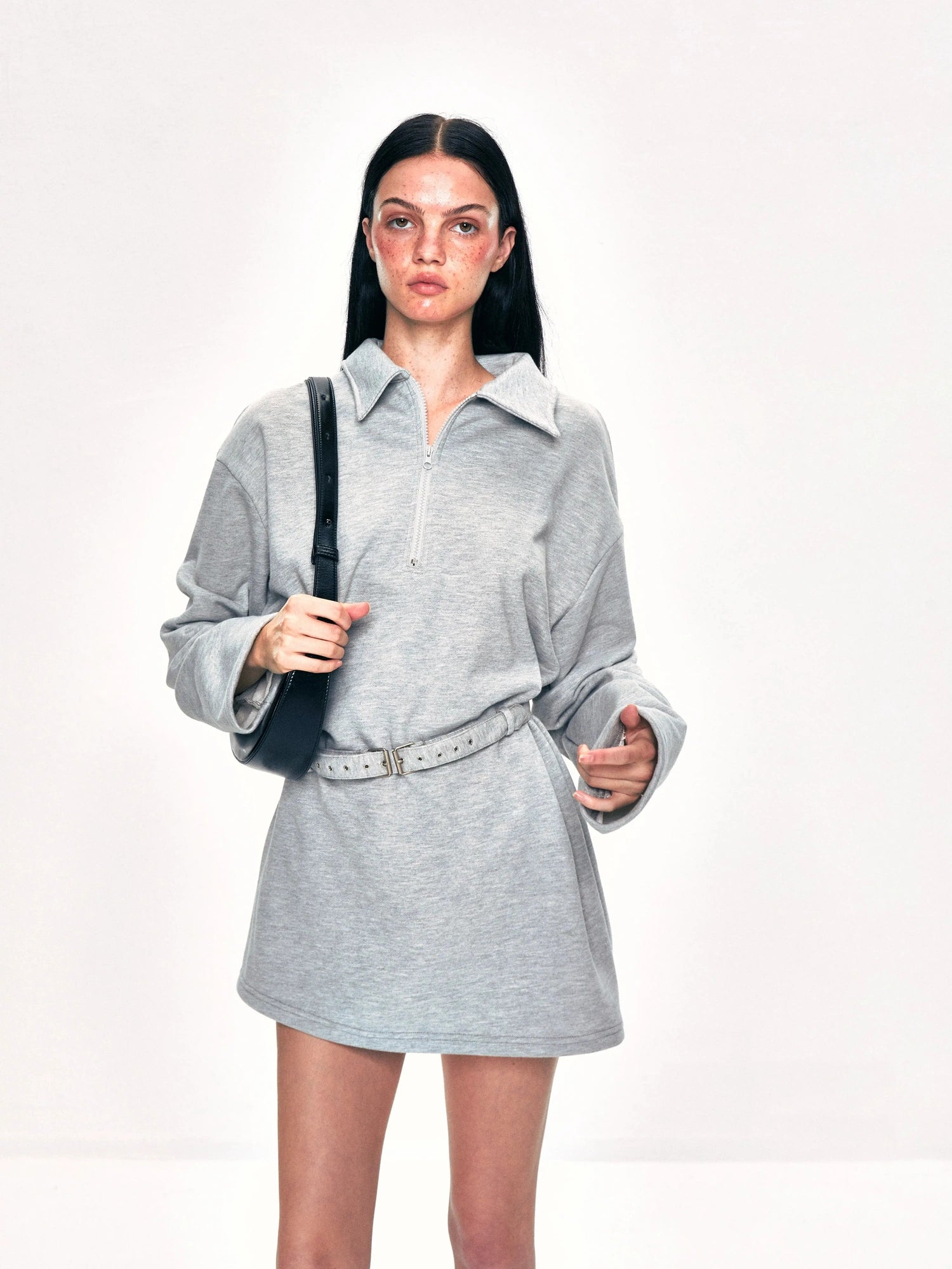 kvkv Vintage Gray Polo Collar Sweatshirt