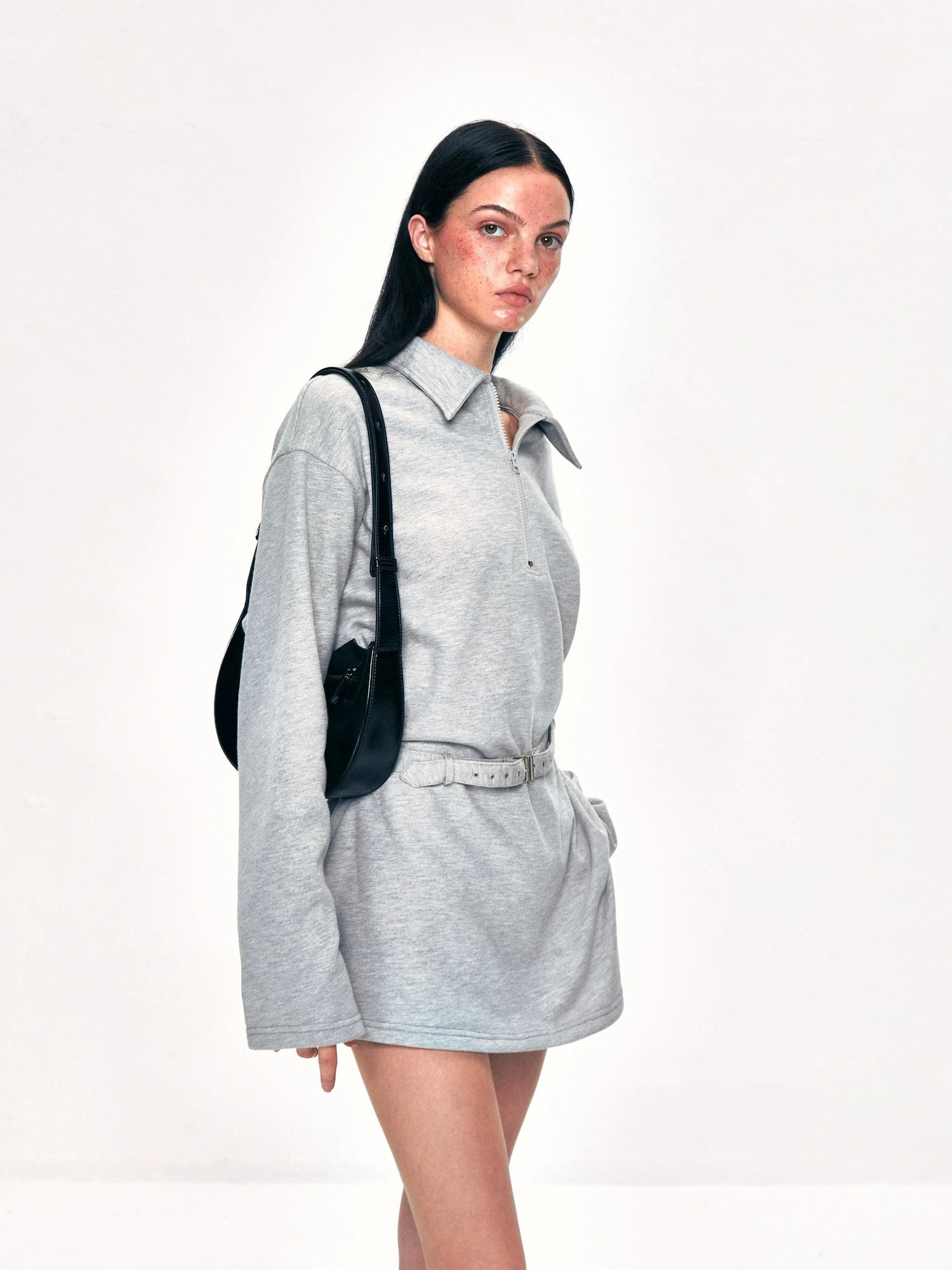 kvkv Vintage Gray Polo Collar Sweatshirt