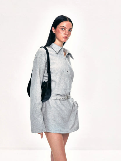 kvkv Vintage Gray Polo Collar Sweatshirt