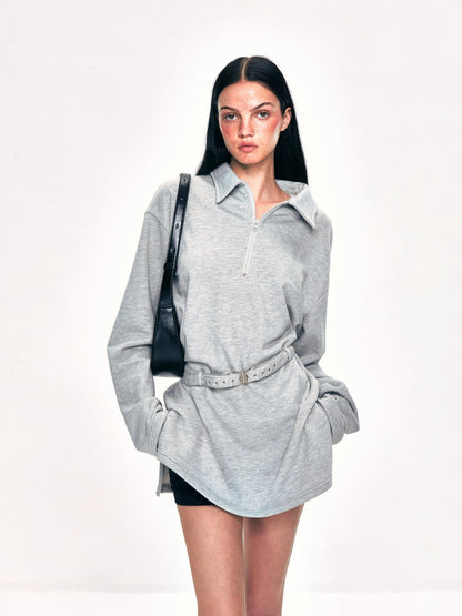kvkv Vintage Gray Polo Collar Sweatshirt