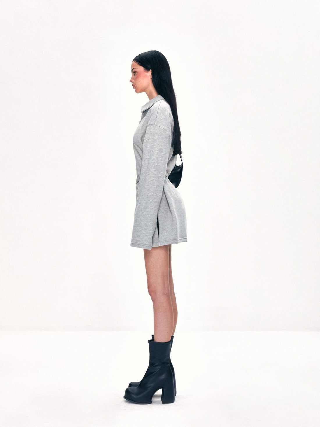kvkv Vintage Gray Polo Collar Sweatshirt