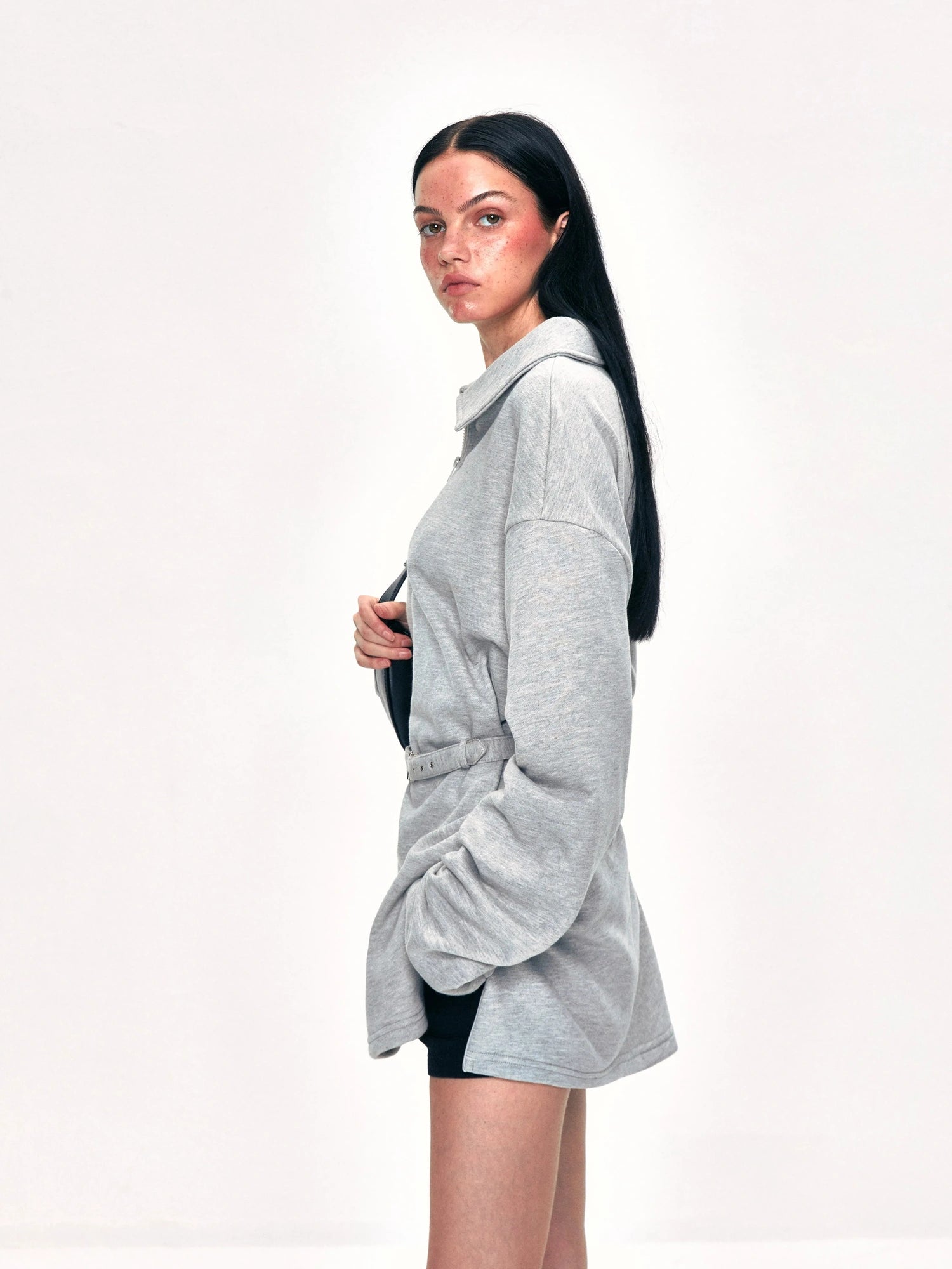 kvkv Vintage Gray Polo Collar Sweatshirt