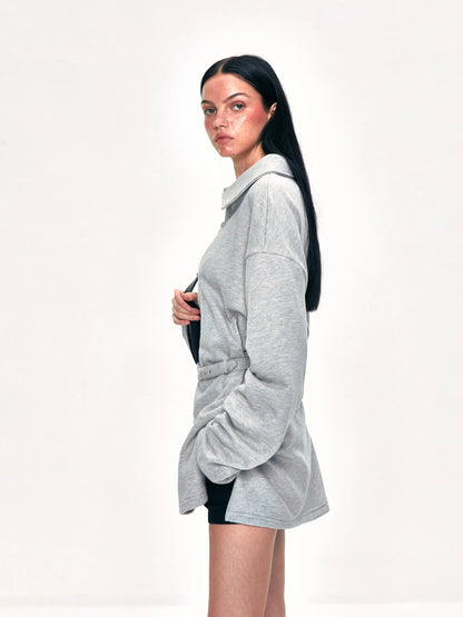 kvkv Vintage Gray Polo Collar Sweatshirt