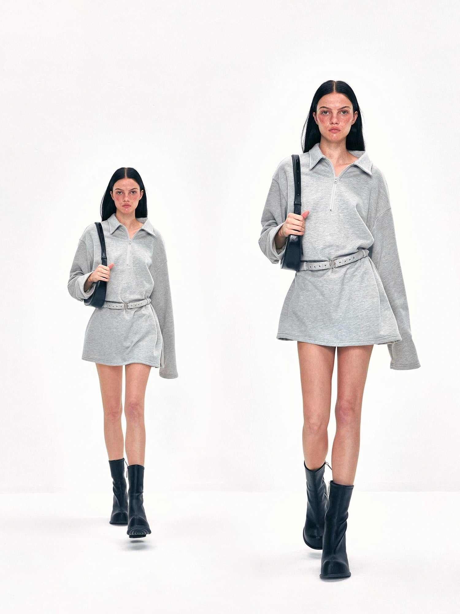 kvkv Vintage Gray Polo Collar Sweatshirt