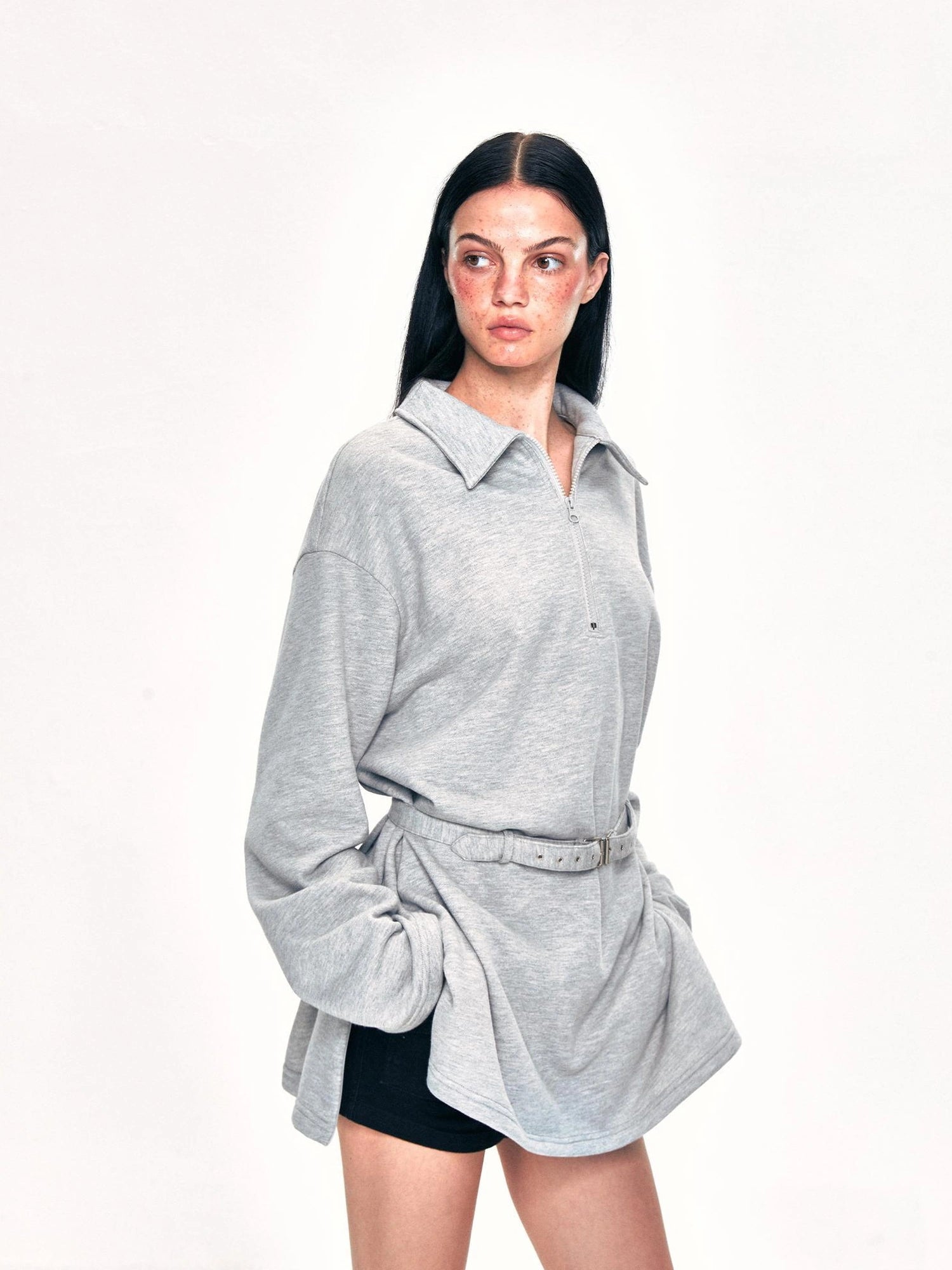 kvkv Vintage Gray Polo Collar Sweatshirt