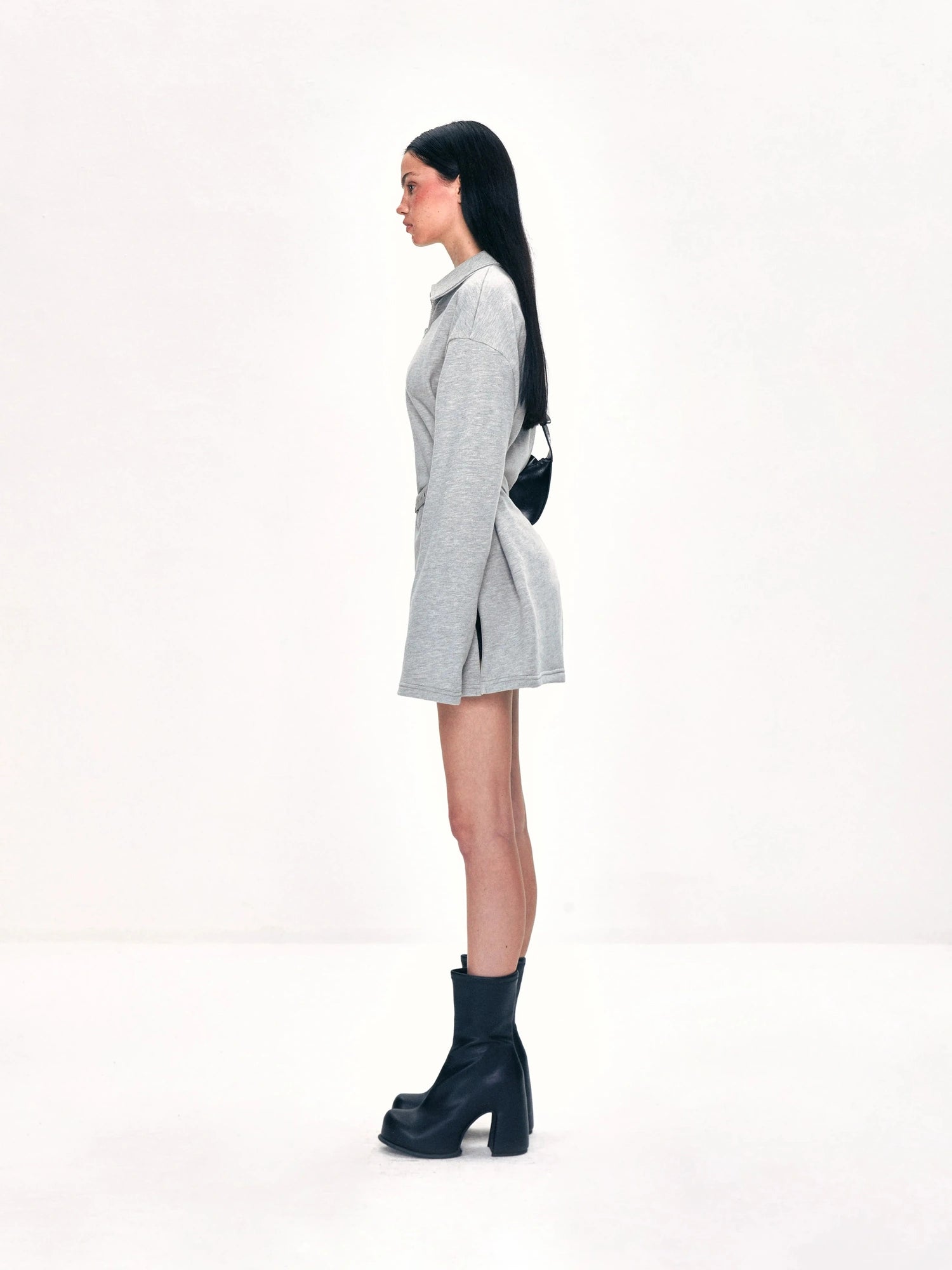 kvkv Vintage Gray Polo Collar Sweatshirt