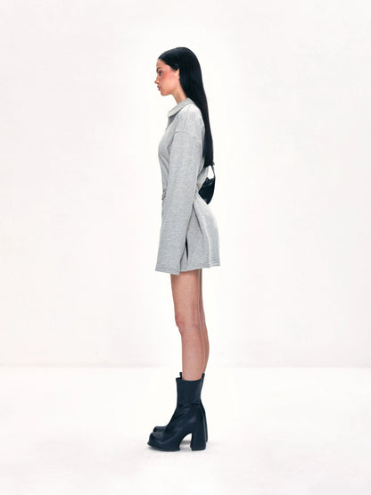 kvkv Vintage Gray Polo Collar Sweatshirt