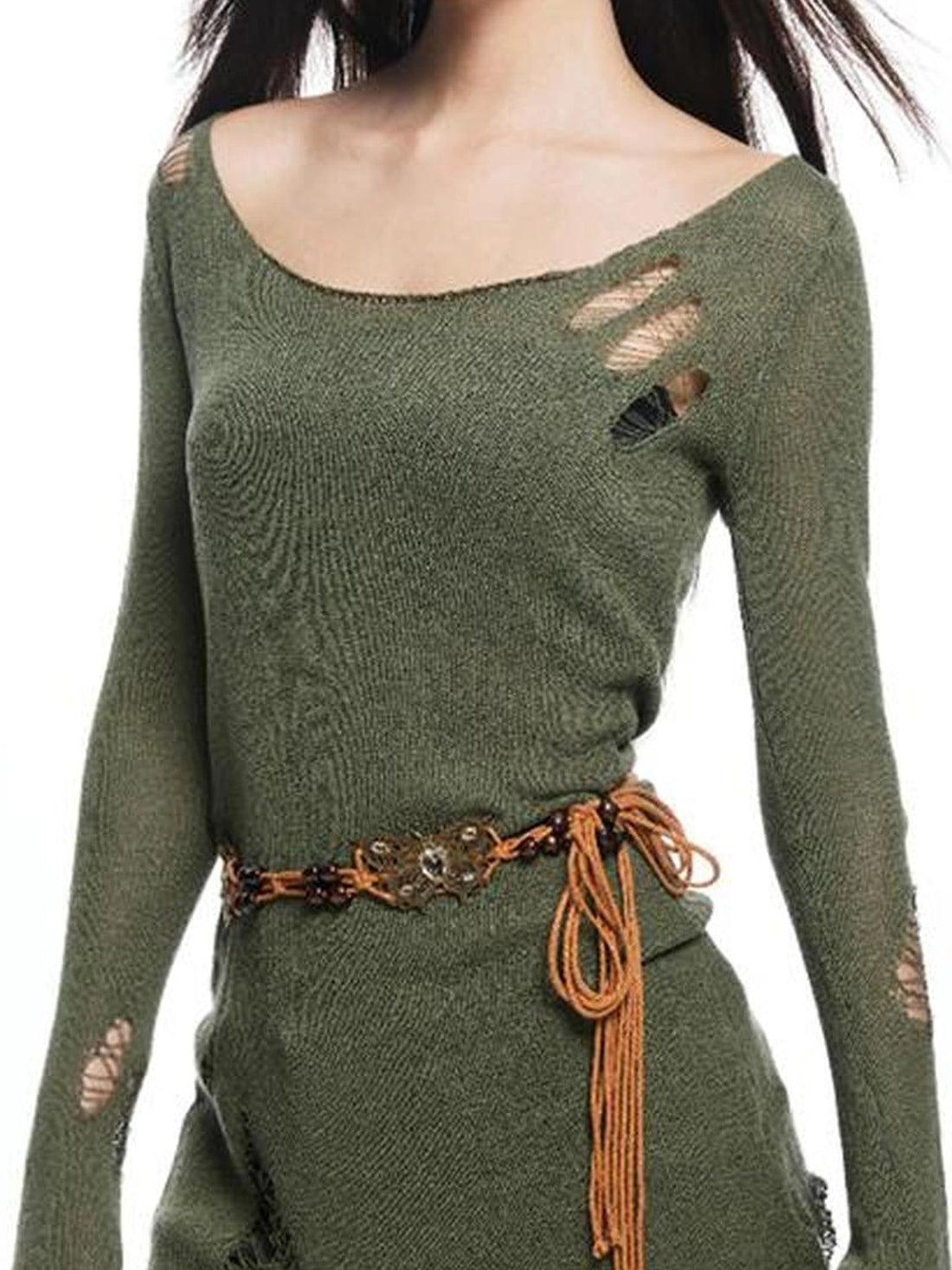 kvkv Vintage Olive Green Distressed Sweater