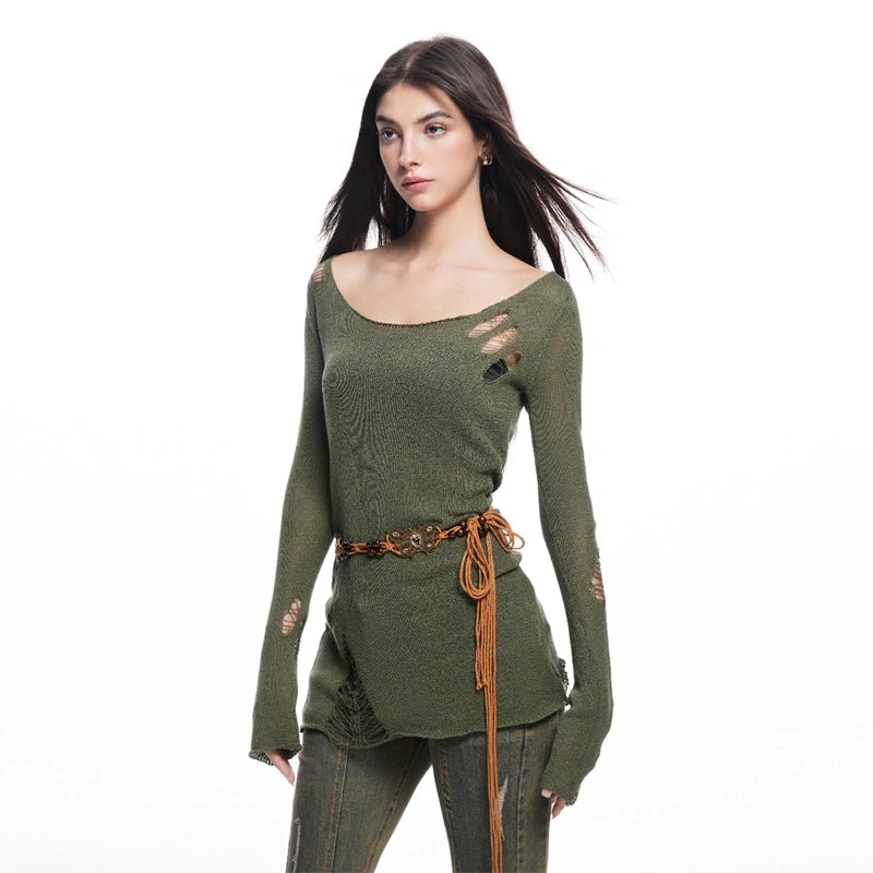 kvkv_Vintage_Olive_Green_Distressed_Sweater_MISSTT
