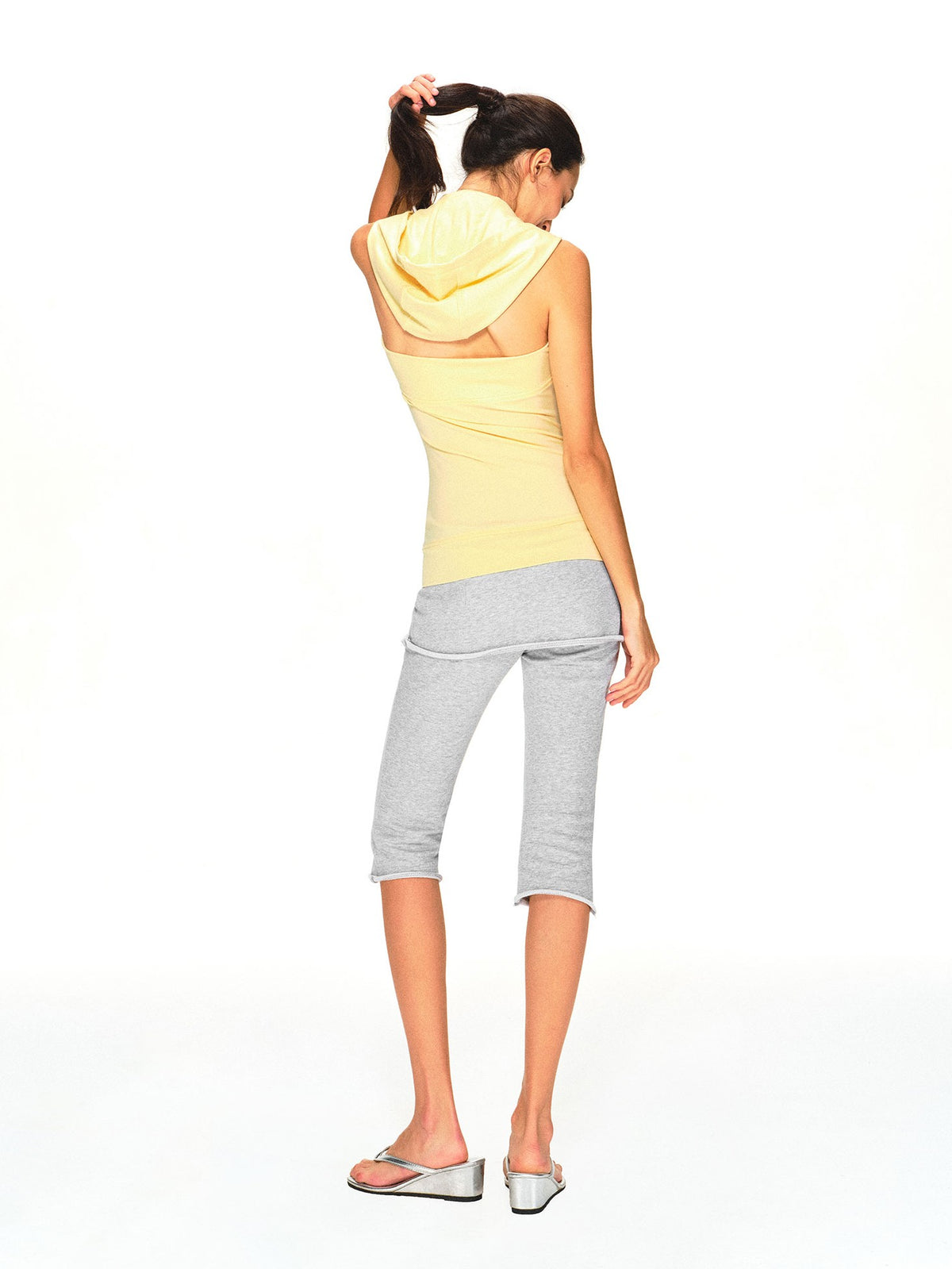 kvkv Vintage Pale Yellow Lyocell Open Back Zip Hooded Women&