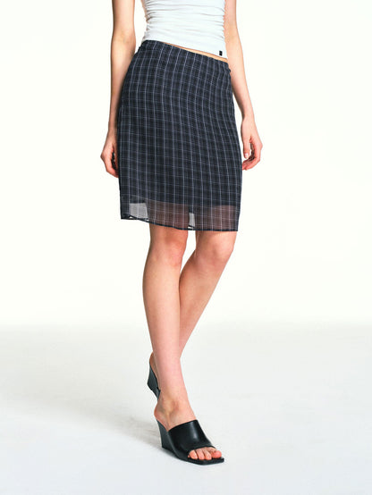 kvkv Vintage Plaid Mesh Double Layer Detachable Women&