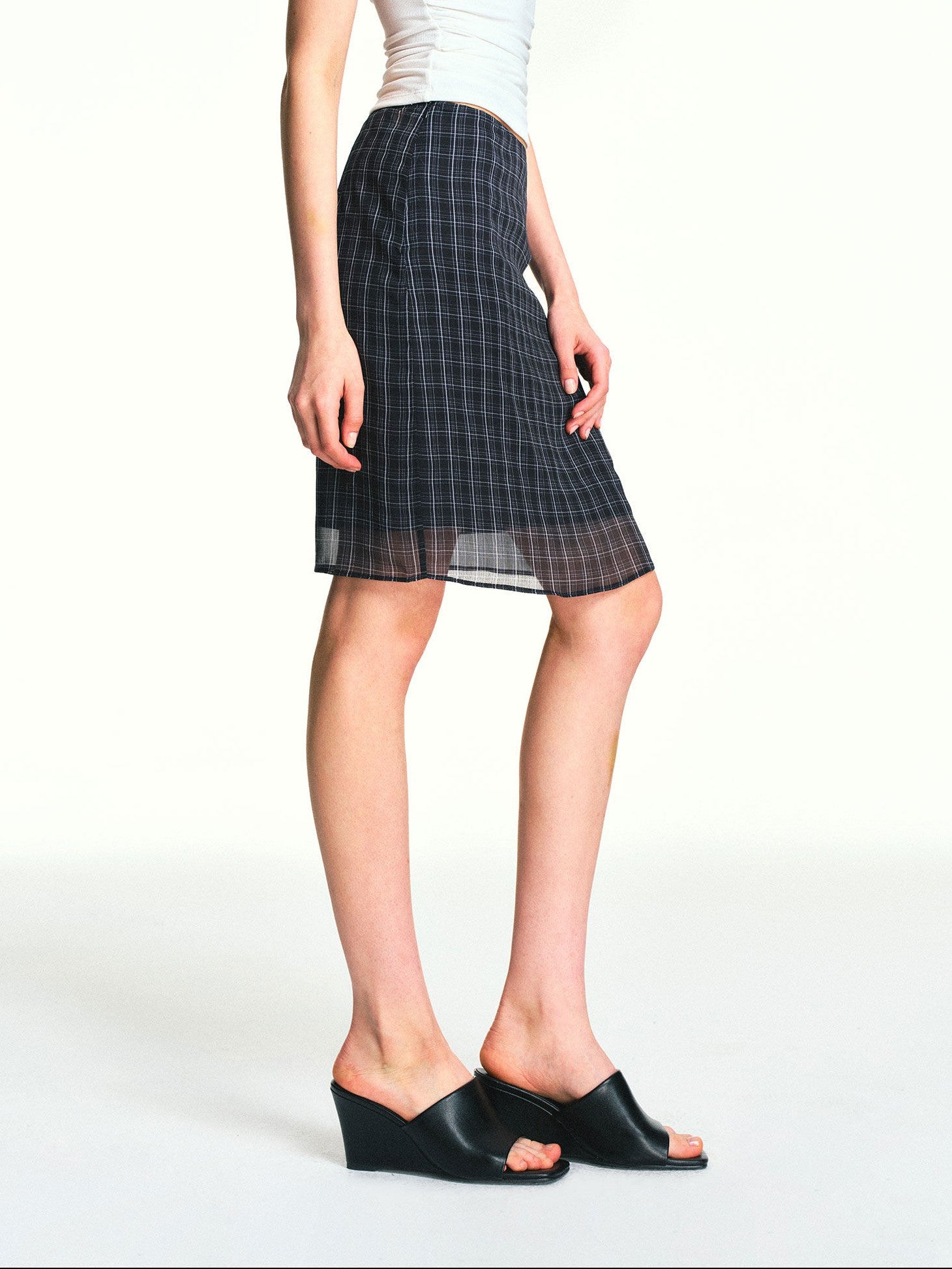 kvkv Vintage Plaid Mesh Double Layer Detachable Women&