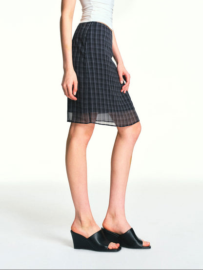 kvkv Vintage Plaid Mesh Double Layer Detachable Women&