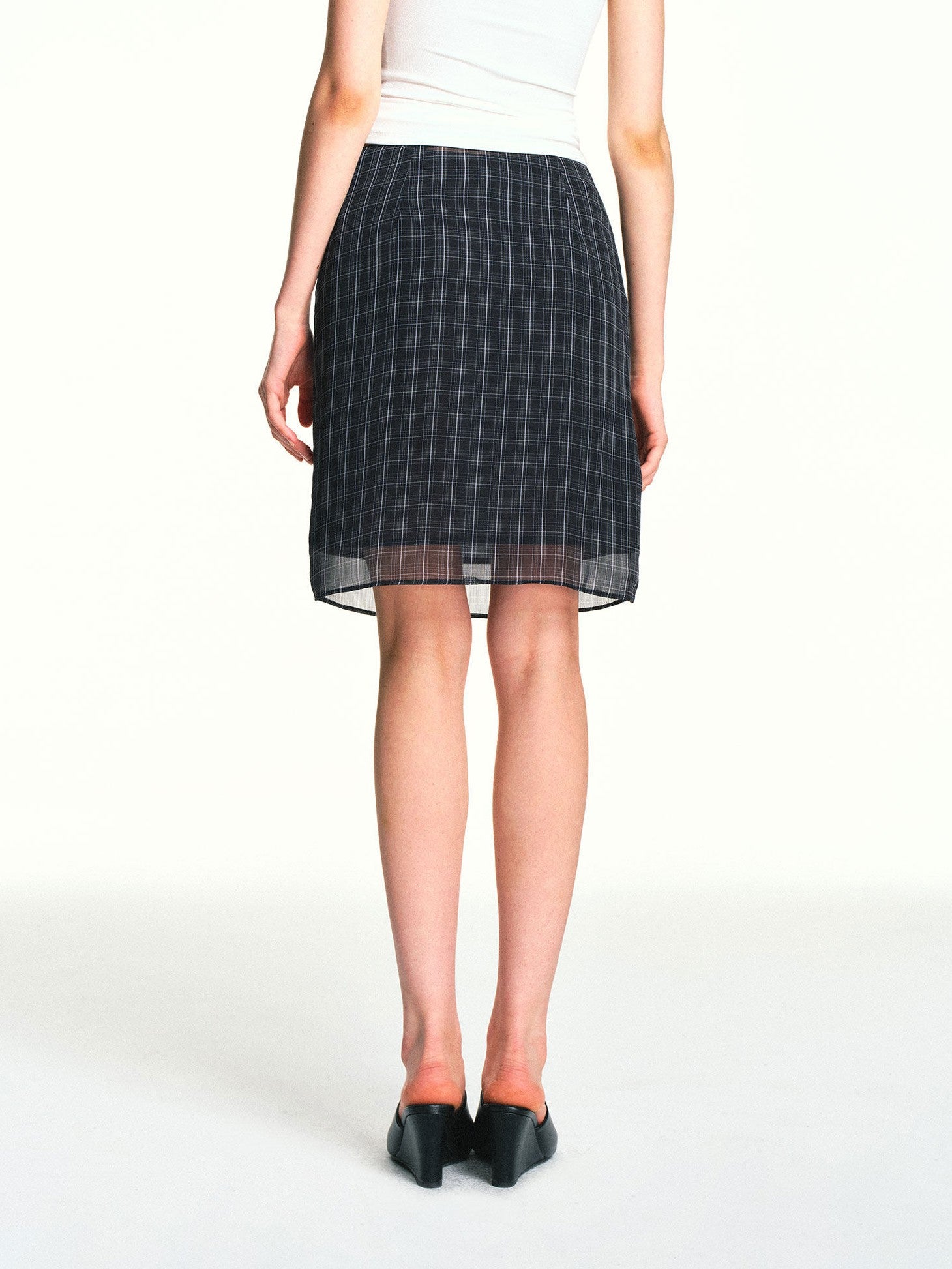 kvkv Vintage Plaid Mesh Double Layer Detachable Women&