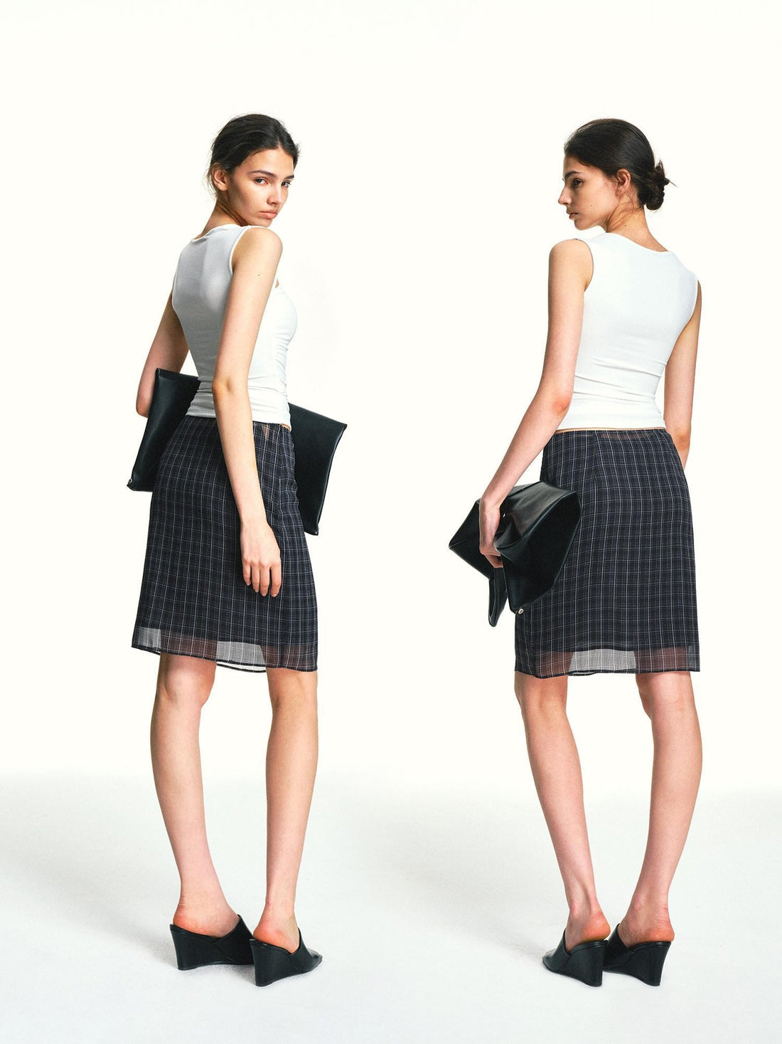 kvkv Vintage Plaid Mesh Double Layer Detachable Women&