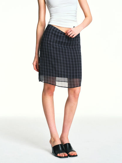 kvkv Vintage Plaid Mesh Double Layer Detachable Women&