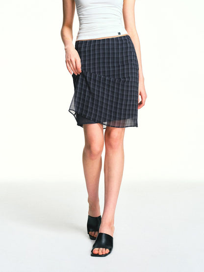 kvkv Vintage Plaid Mesh Double Layer Detachable Women&