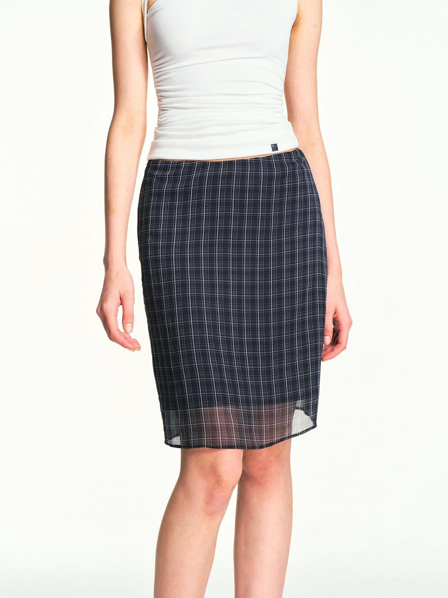 kvkv Vintage Plaid Mesh Double Layer Detachable Women&