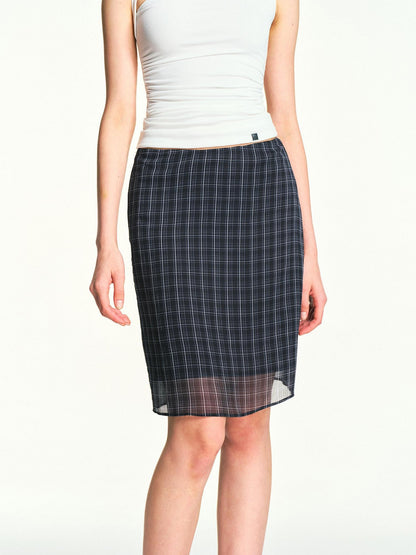 kvkv Vintage Plaid Mesh Double Layer Detachable Women&