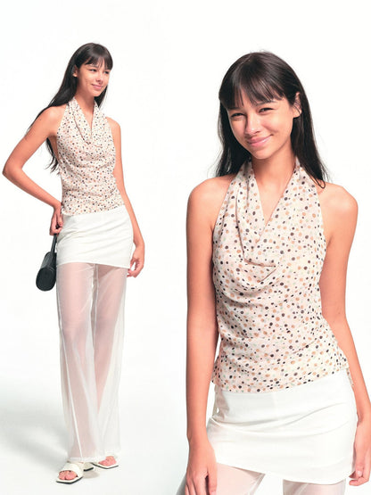 kvkv Vintage Polka Dot Open Back Slit Cinched Waist Women&