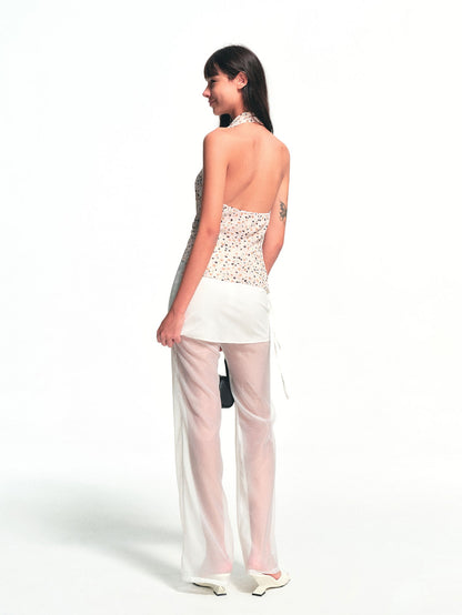 kvkv Vintage Polka Dot Open Back Slit Cinched Waist Women&