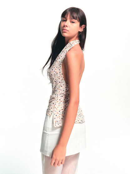 kvkv Vintage Polka Dot Open Back Slit Cinched Waist Women&