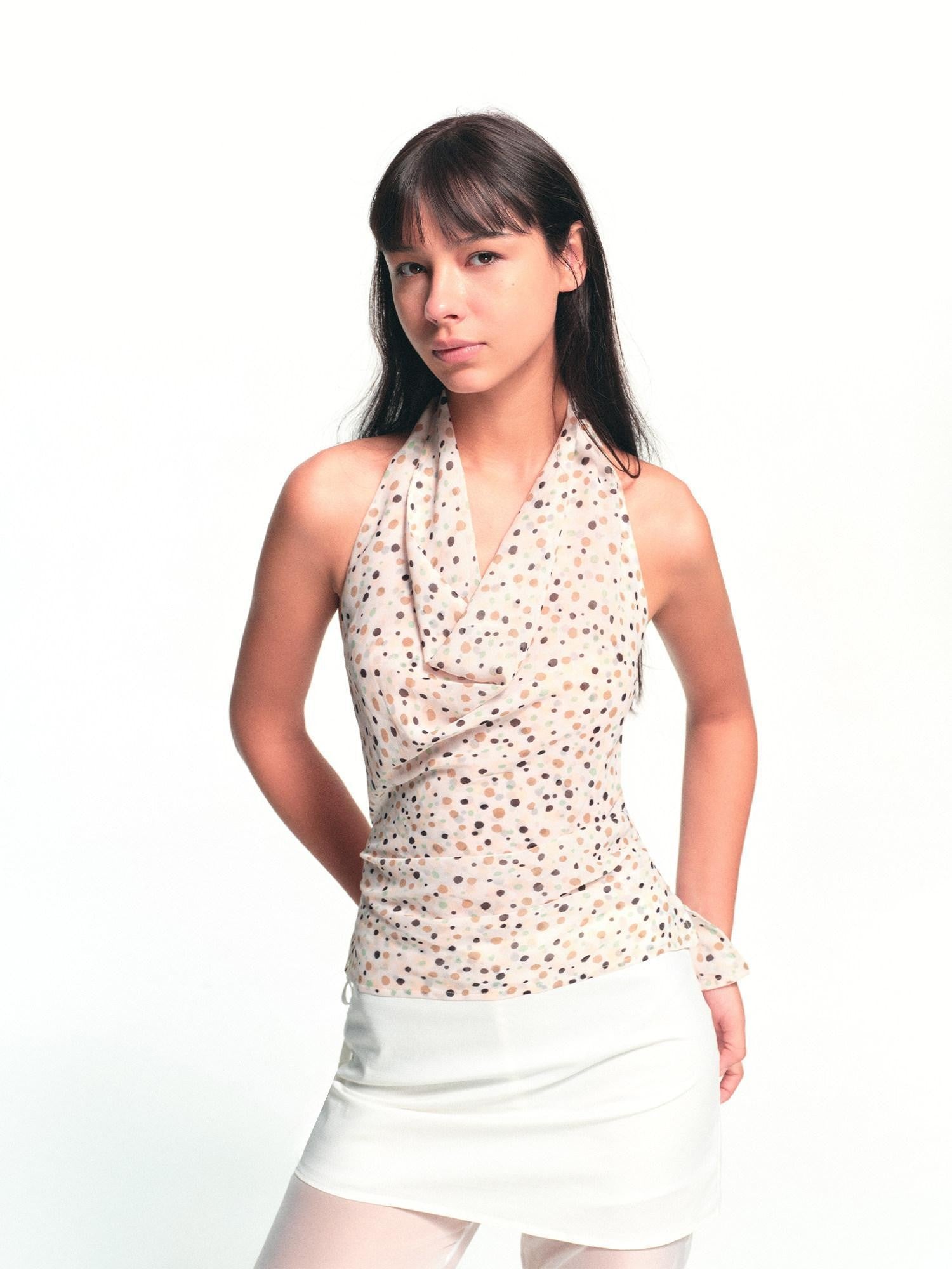 kvkv Vintage Polka Dot Open Back Slit Cinched Waist Women&