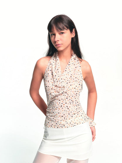 kvkv Vintage Polka Dot Open Back Slit Cinched Waist Women&