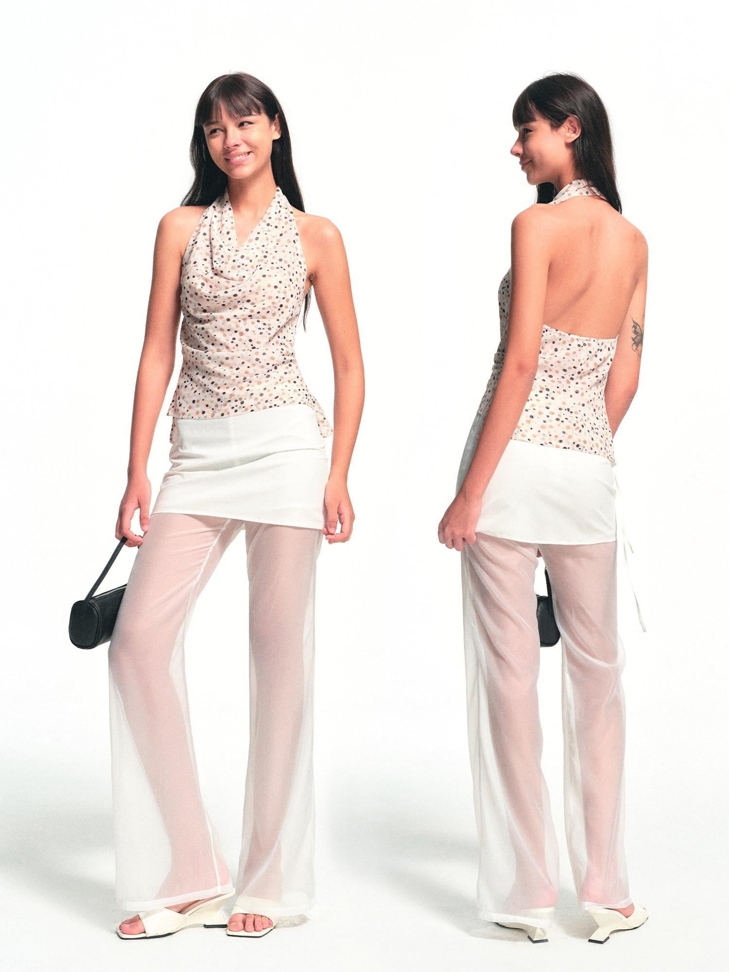 kvkv Vintage Polka Dot Open Back Slit Cinched Waist Women&