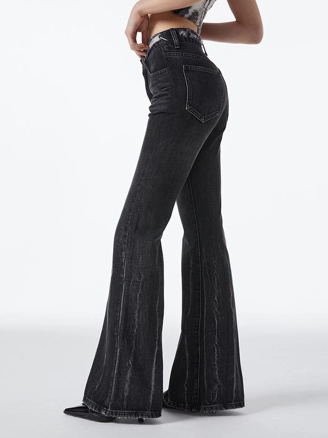 kvkv Vintage Ripped Flared Jeans With Whisker Wash