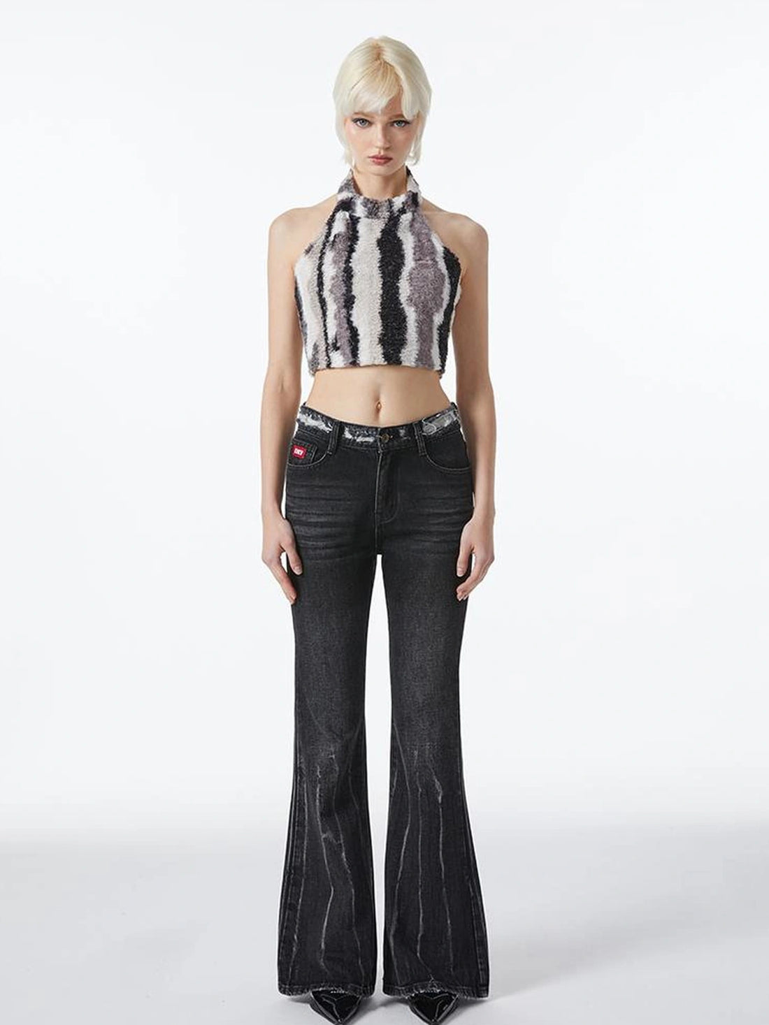 kvkv Vintage Ripped Flared Jeans With Whisker Wash