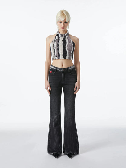 kvkv Vintage Ripped Flared Jeans With Whisker Wash