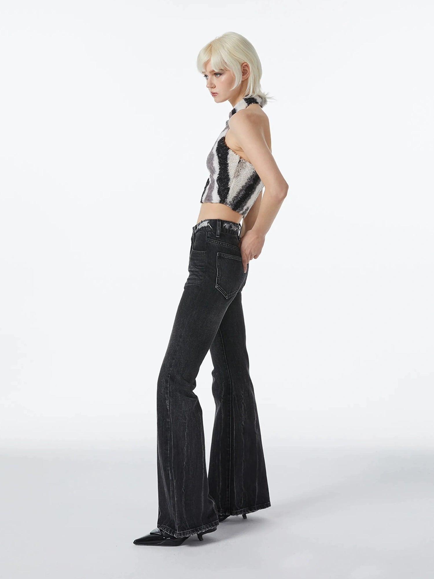 kvkv Vintage Ripped Flared Jeans With Whisker Wash