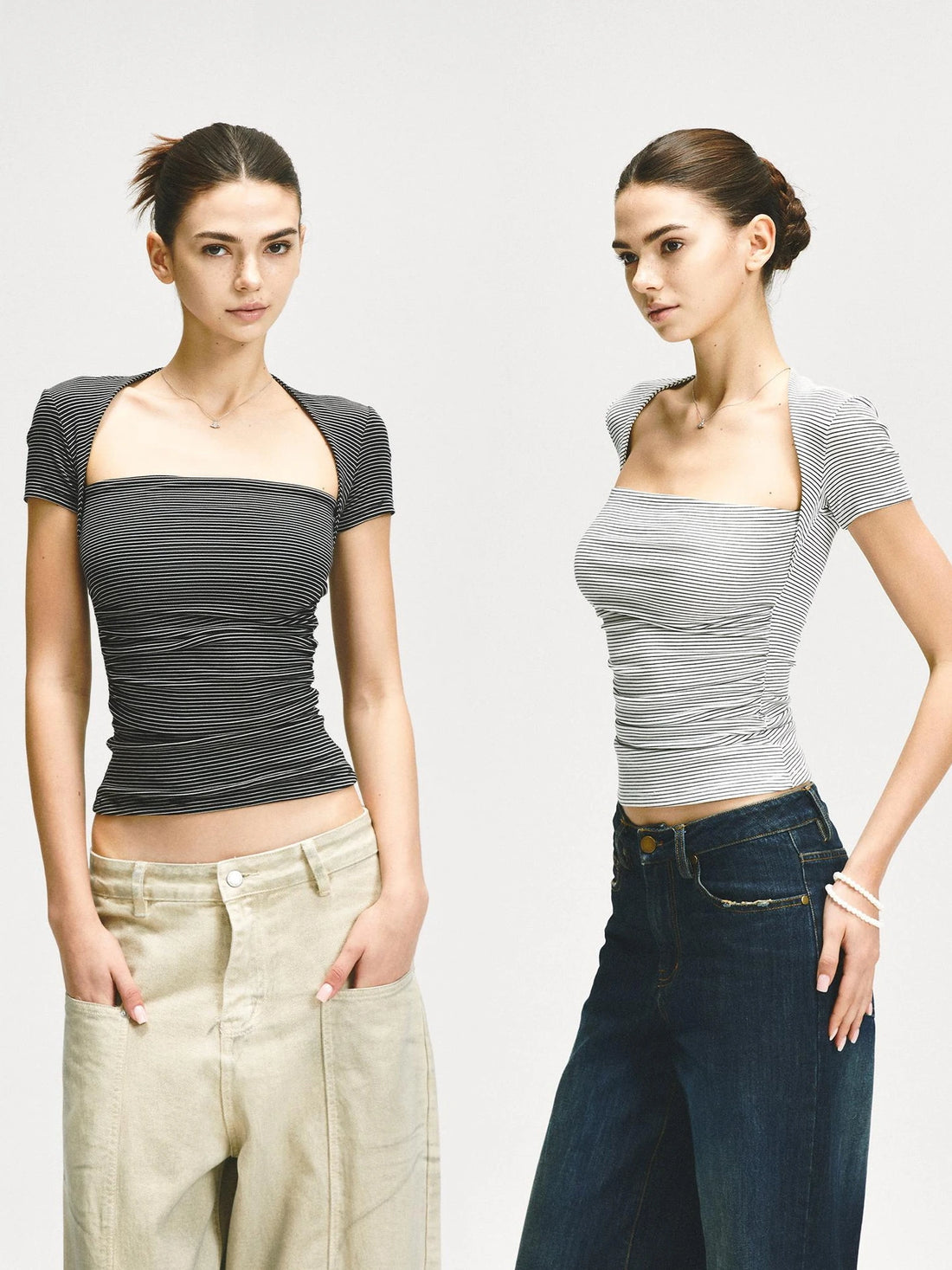 KVKV Yoga Clothing Brand - Vintage Stripe Square Neck Fitted Tee