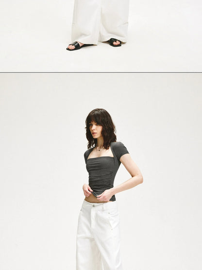 KVKV Yoga Clothing Brand - Vintage Stripe Square Neck Fitted Tee